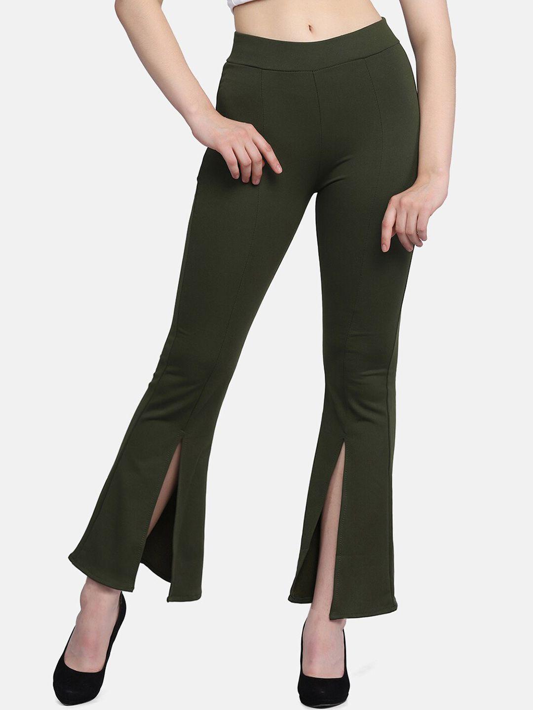 buy new trend women green comfort slim fit lycra high-rise bootcut trousers