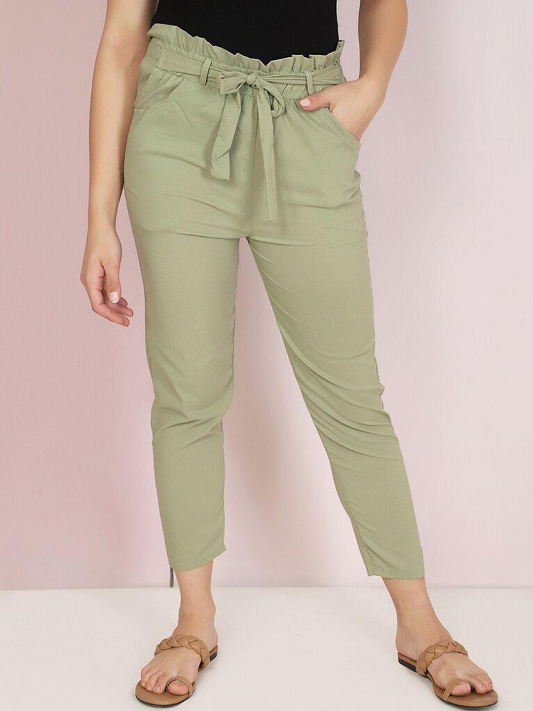 buy new trend women green comfort slim fit trousers