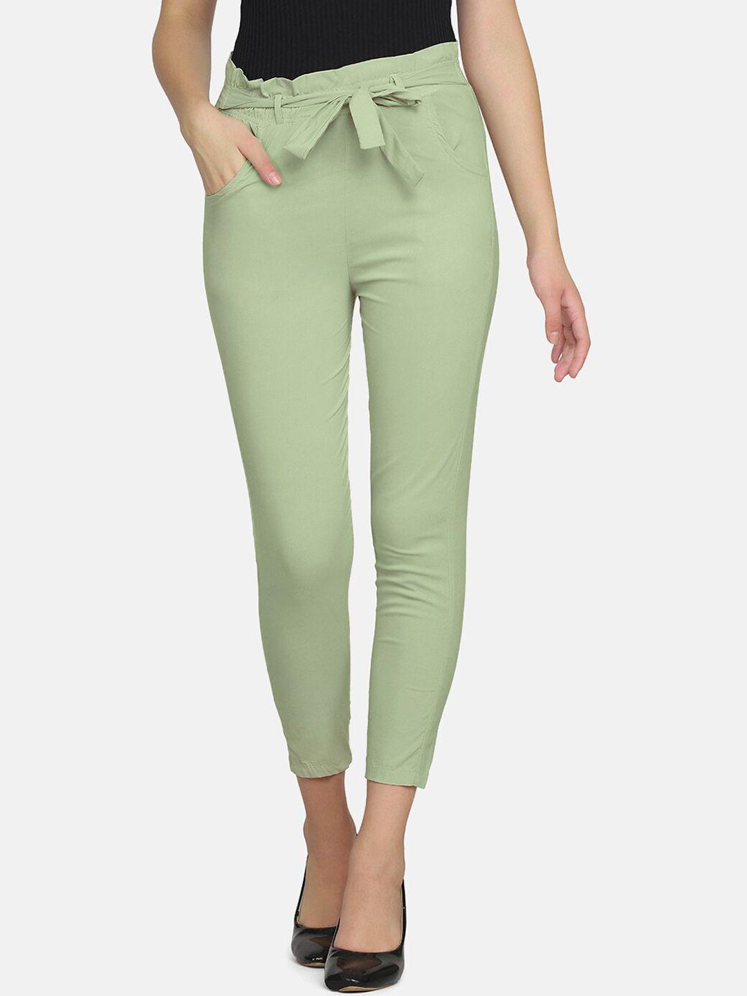buy new trend women green comfort slim fit trousers