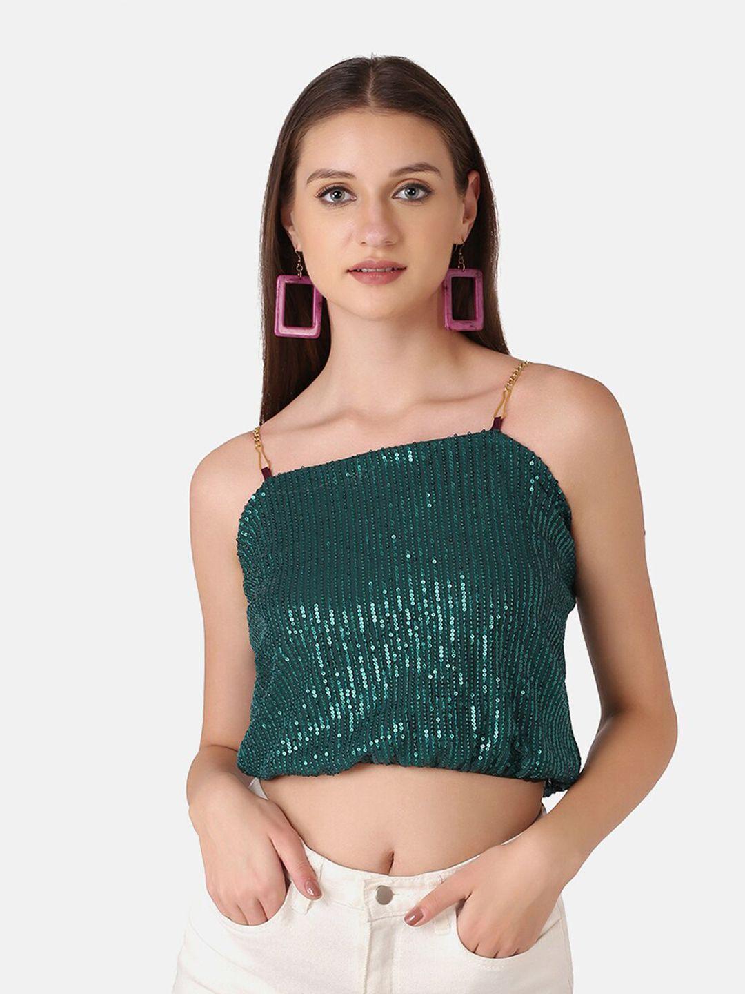 buy new trend women green sequins embellished crop top