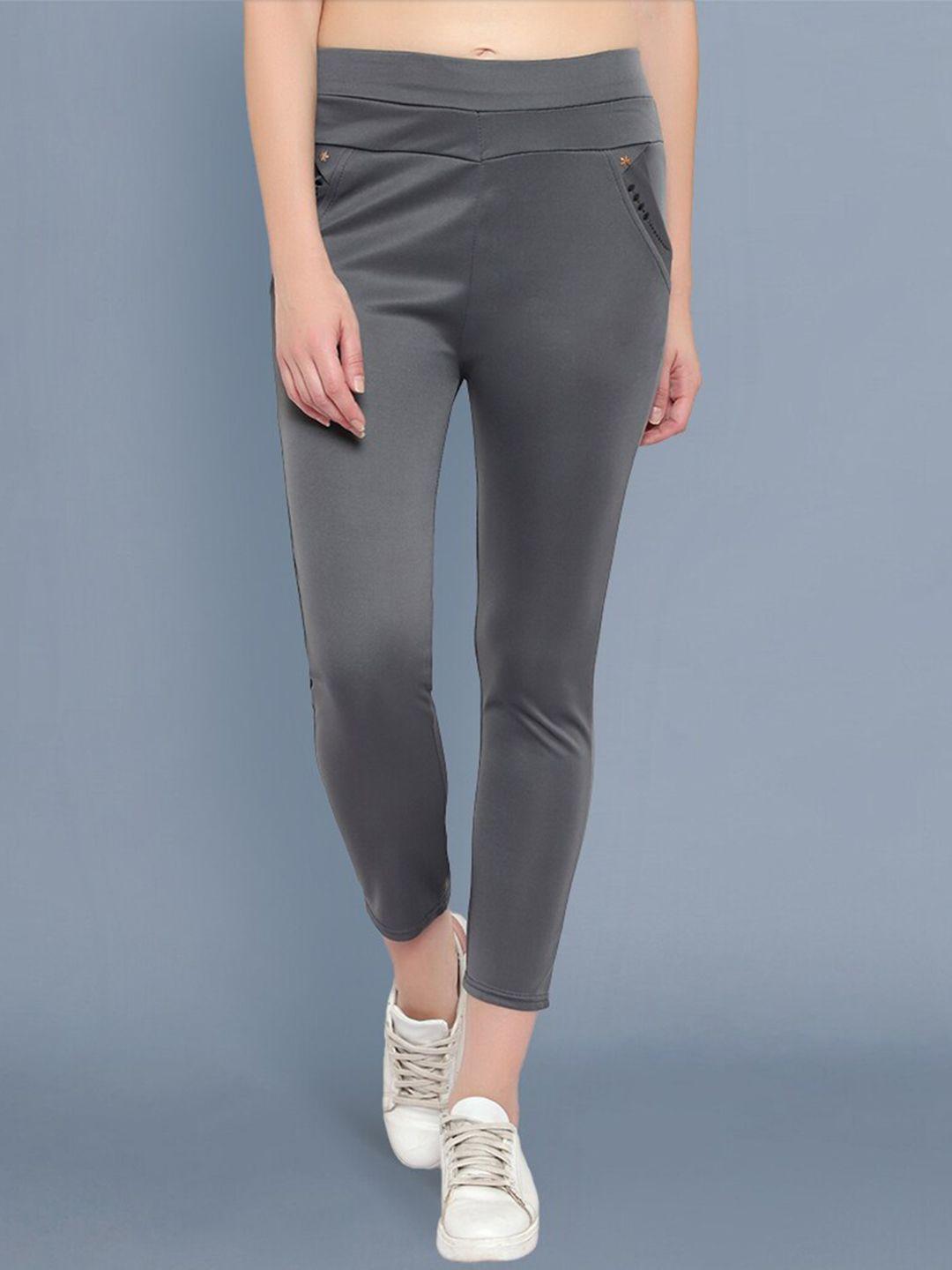 buy new trend women grey comfort slim fit trousers