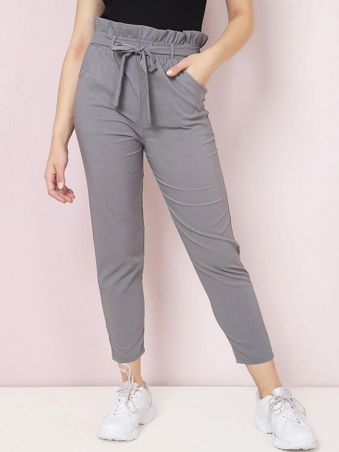 buy new trend women grey comfort slim fit trousers