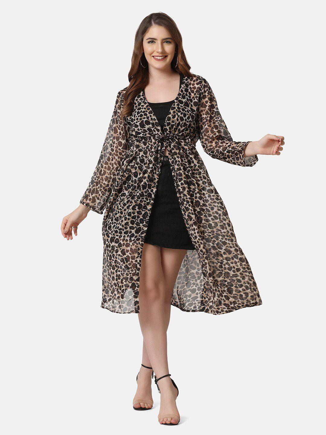 buy new trend women leopard printed georgette longline tie-up shrug