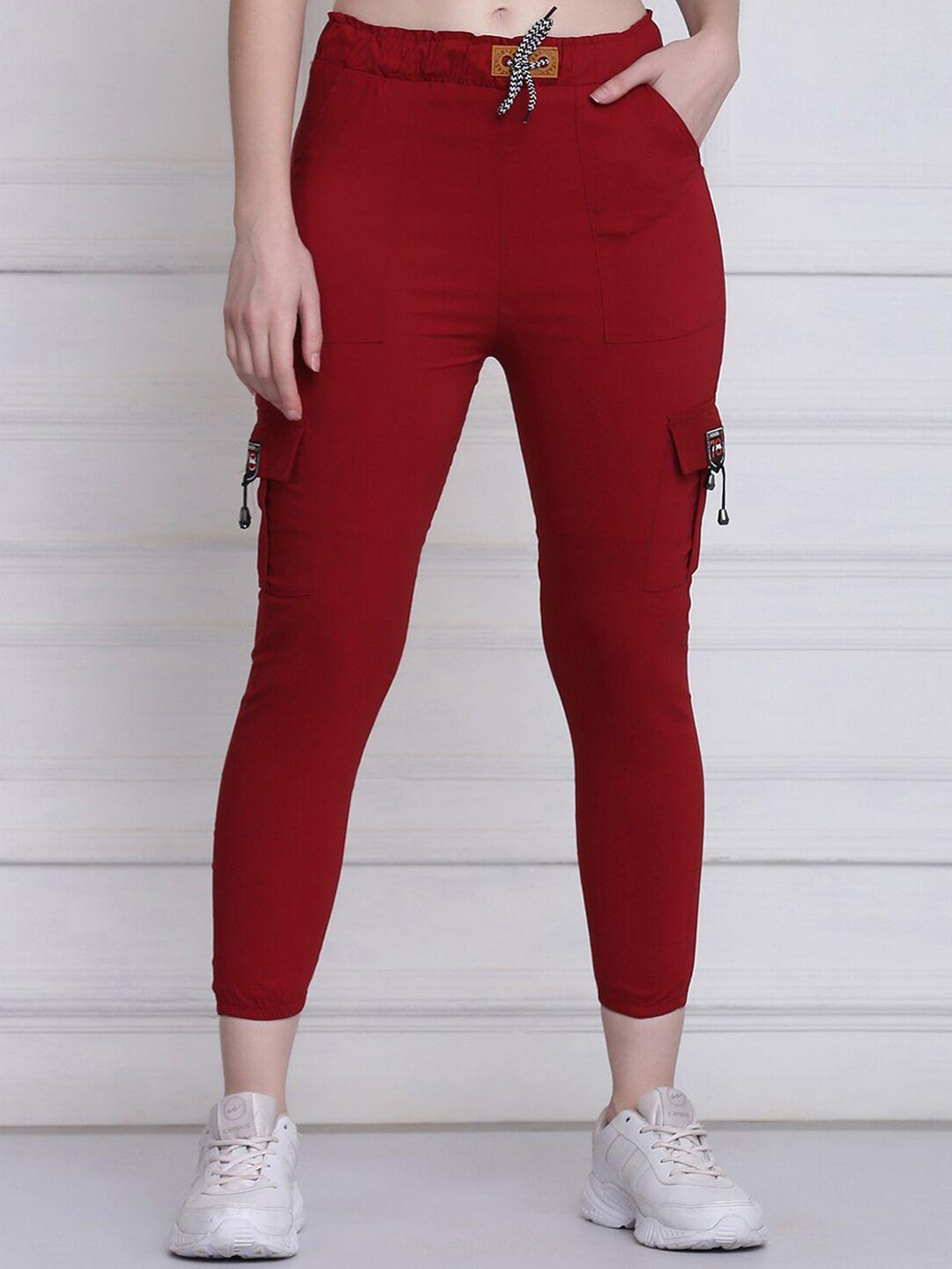 buy new trend women maroon comfort slim fit joggers trousers