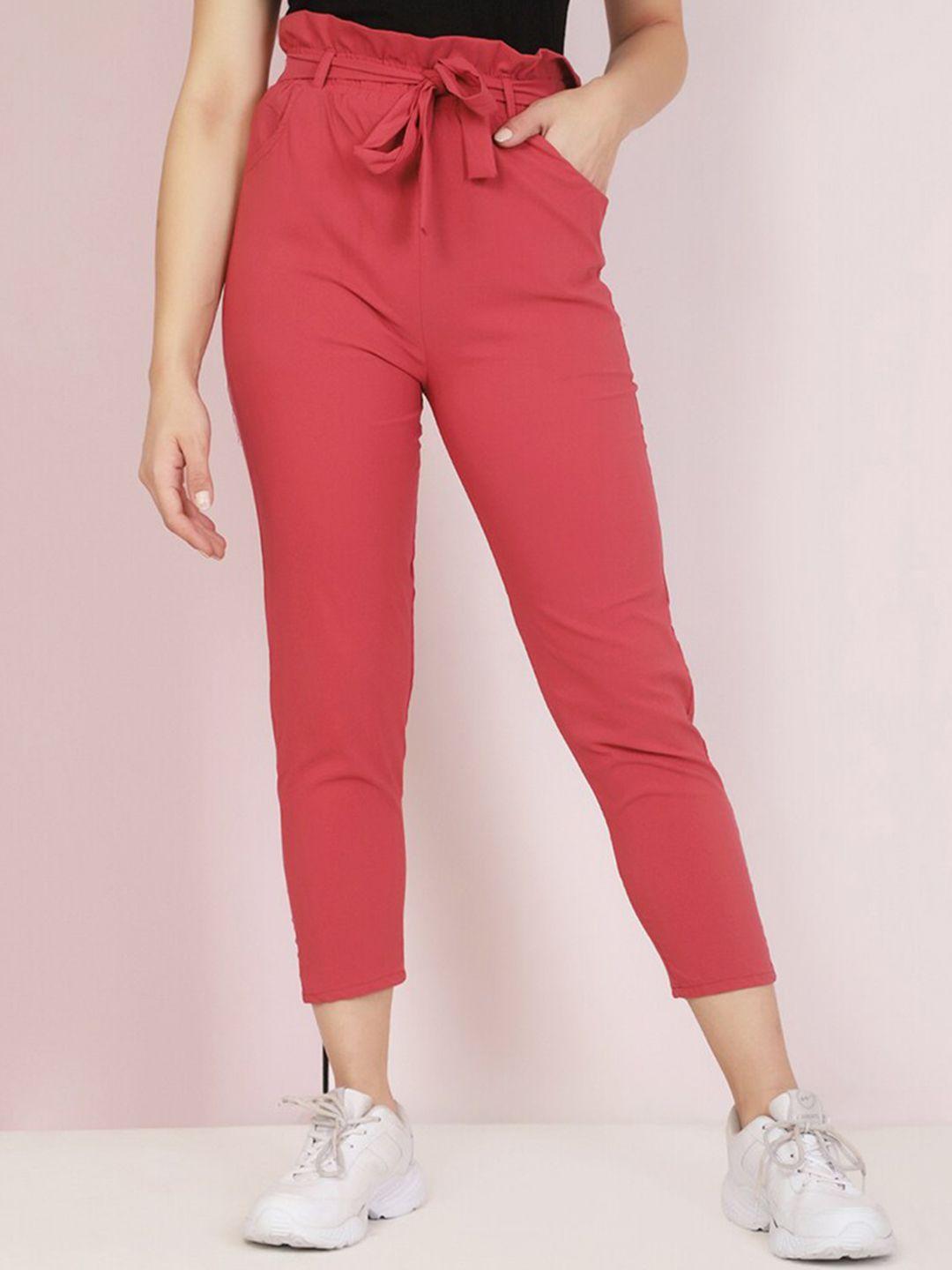 buy new trend women peach-coloured comfort slim fit joggers trousers