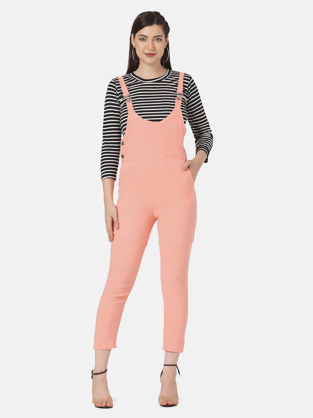 buy new trend women peach-coloured skinny fit  dungarees