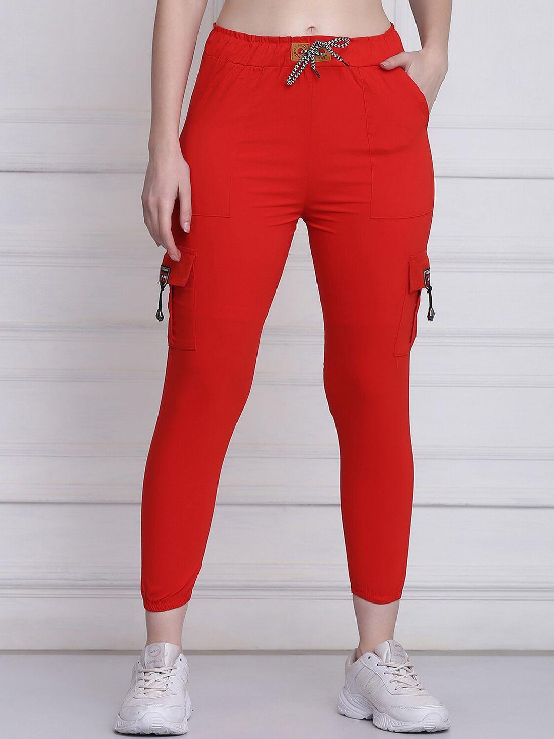 buy new trend women red comfort slim fit joggers trousers