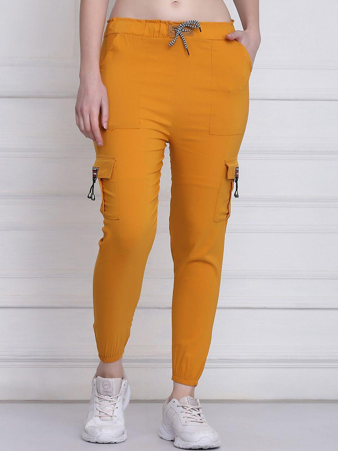 buy new trend women yellow comfort slim fit joggers trousers
