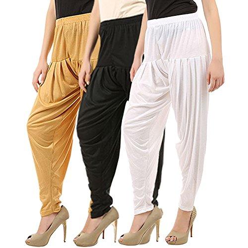 buy that trendz women's regular, relaxed fit cotton harem pants (239d2-3 combo patiala dsk whte blk_black, dark skin, white_large)