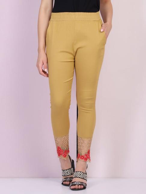 buynewtrend beige embroidered leggings