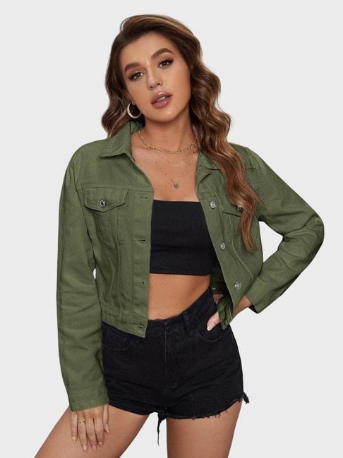 buynewtrend green regular fit jacket