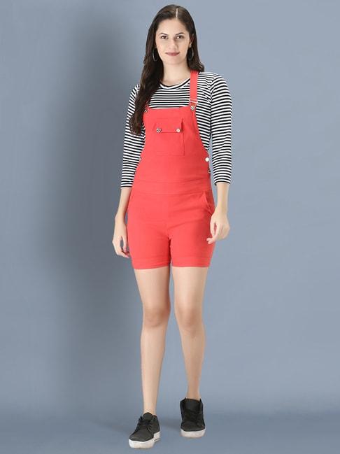buynewtrend peach striped dungaree