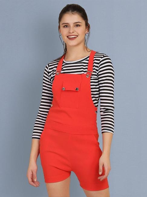 buynewtrend red striped dungaree