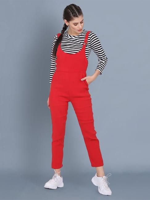 buynewtrend red striped jumpsuit