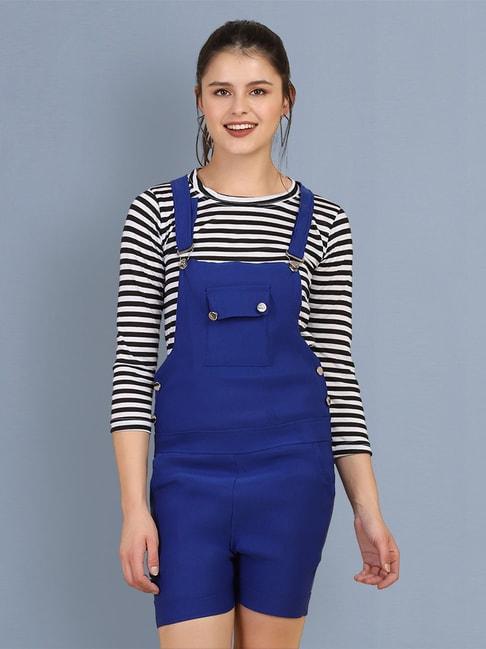 buynewtrend royal blue striped dungaree