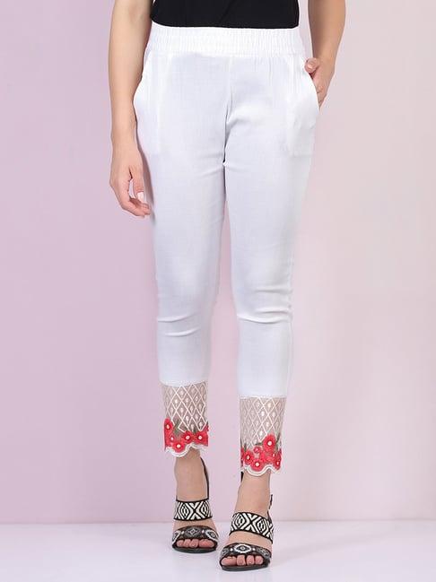 buynewtrend white embroidered leggings