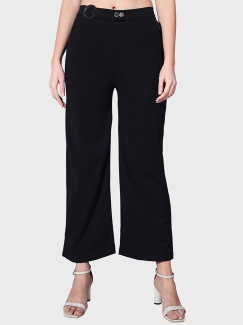 buynewtrend black mid rise trousers