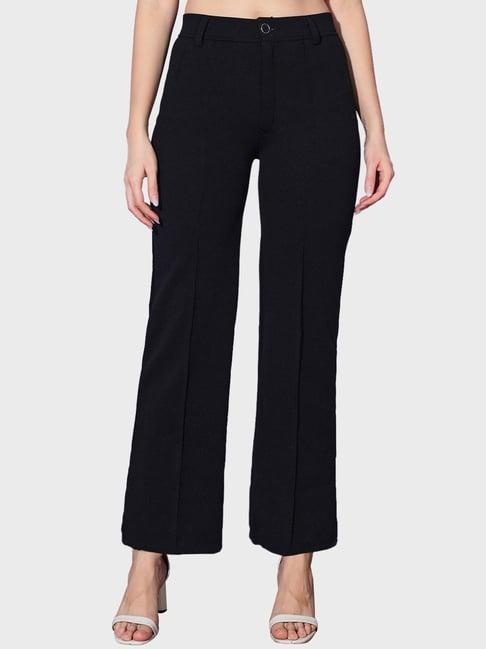 buynewtrend black mid rise trousers