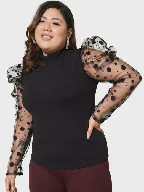 buynewtrend black polka dots top