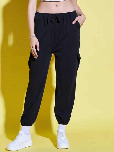 buynewtrend black relaxed fit high rise joggers