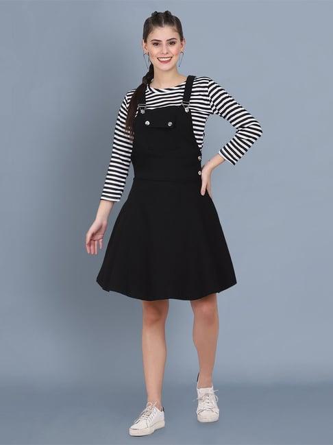 buynewtrend black striped a-line dress