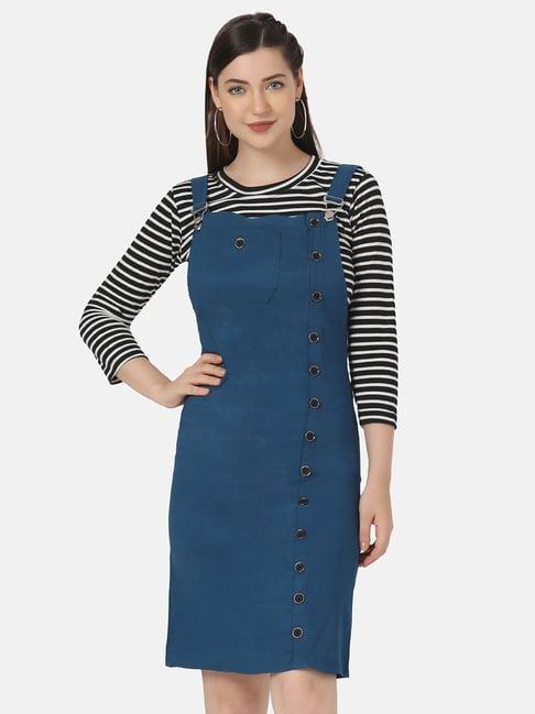 buynewtrend blue striped bodycon dress