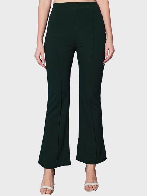 buynewtrend bottle green high rise trousers