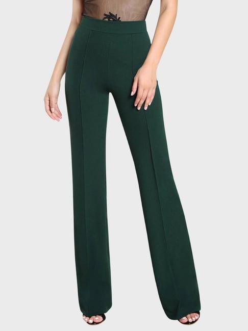 buynewtrend bottle green high rise trousers