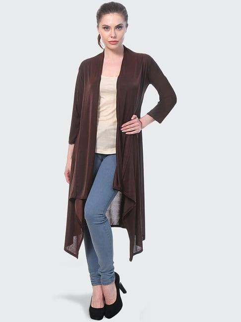 buynewtrend brown shawl neck shrug