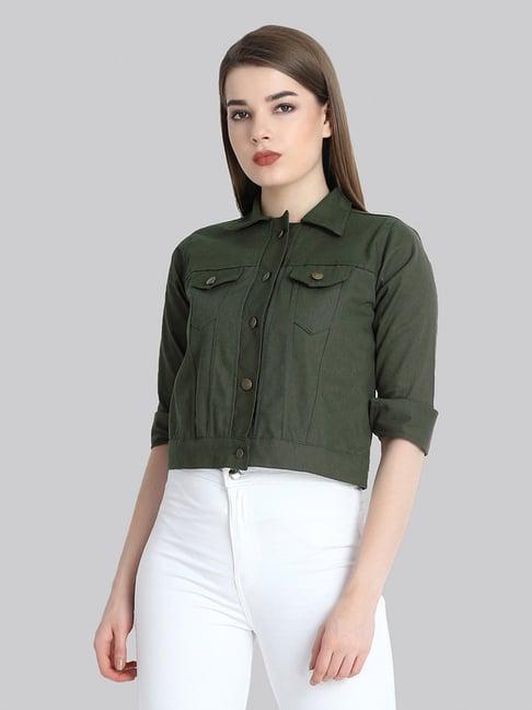 buynewtrend green regular fit jacket