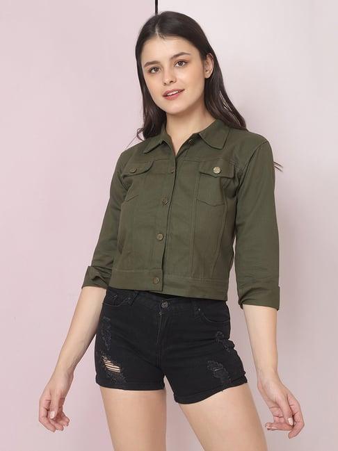 buynewtrend green regular fit jacket