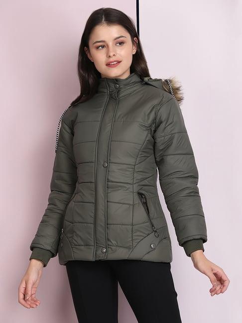 buynewtrend green regular fit jacket