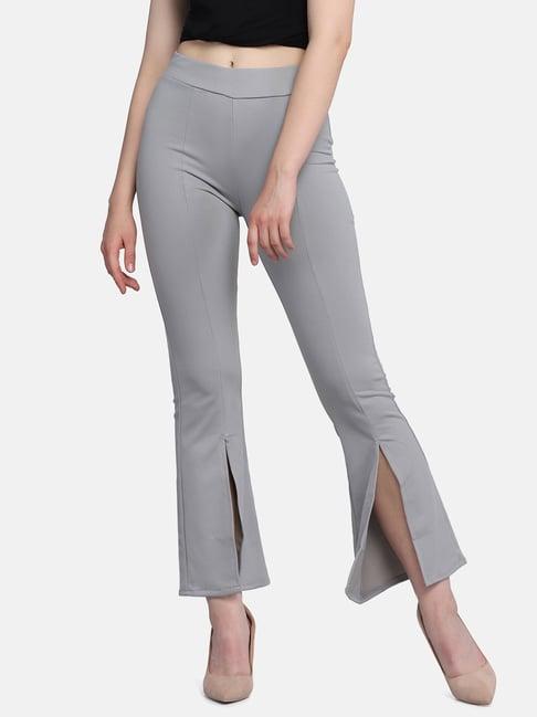 buynewtrend grey mid rise front slit trousers
