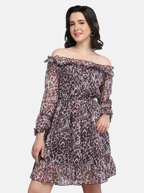 buynewtrend grey printed a-line dress