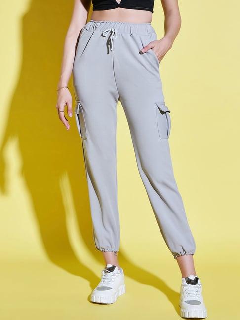 buynewtrend grey relaxed fit high rise joggers