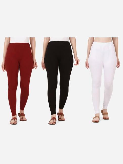 buynewtrend maroon & black cotton leggings - pack of 3