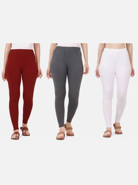 buynewtrend maroon & grey cotton leggings - pack of 3