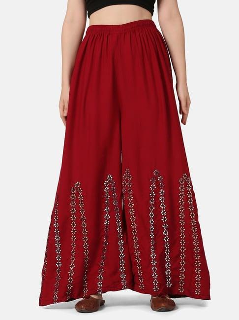 buynewtrend maroon embroidered palazzos