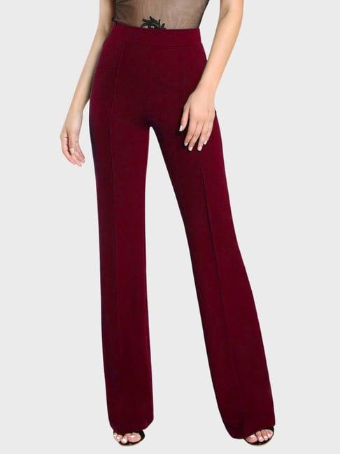 buynewtrend maroon high rise trousers