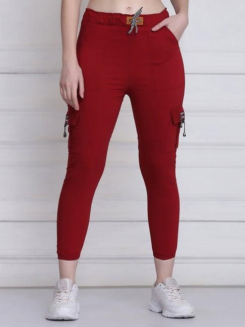 buynewtrend maroon mid rise joggers