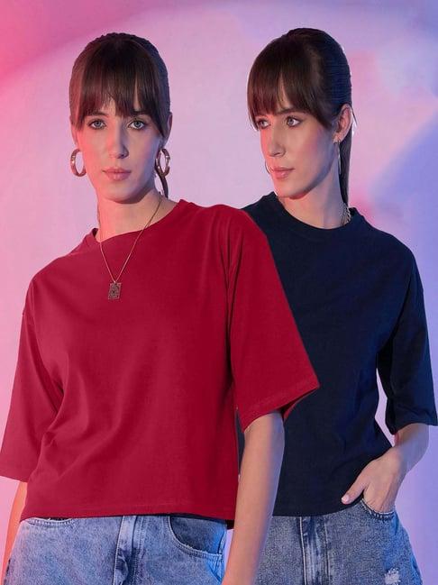 buynewtrend navy & maroon cotton t-shirt - pack of 2