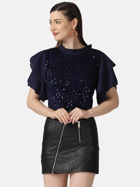 buynewtrend navy embellished top