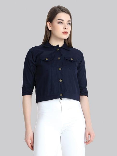 buynewtrend navy regular fit jacket