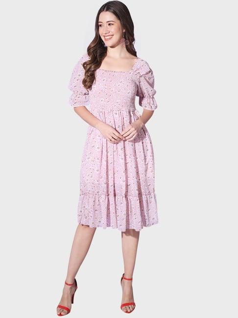 buynewtrend pink floral print a-line dress