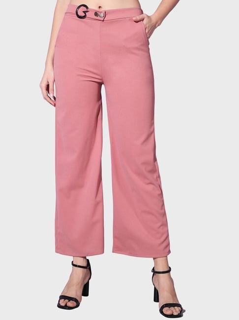buynewtrend pink mid rise trousers
