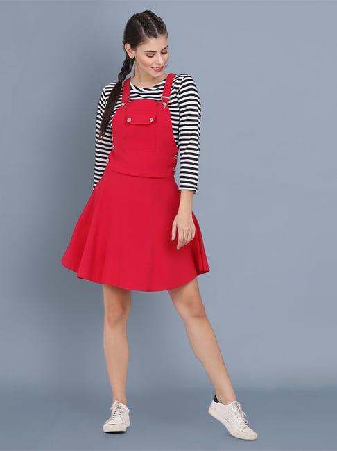 buynewtrend pink striped a-line dress