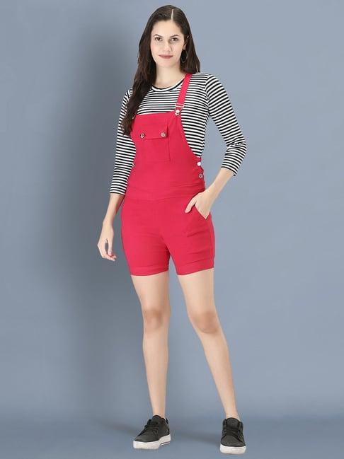 buynewtrend pink striped dungaree