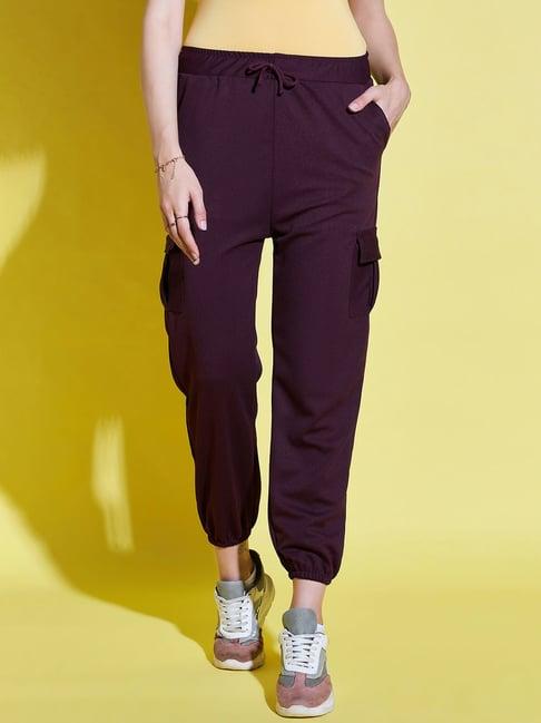 buynewtrend pruple relaxed fit high rise joggers