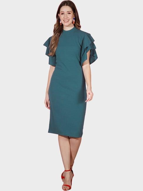 buynewtrend rama green bodycon dress