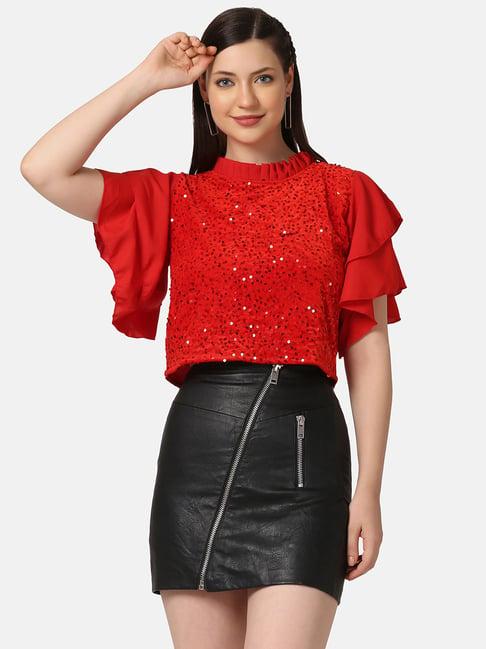 buynewtrend red embellished top